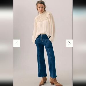 Anthro Pilcro Seamed Mid-Rise Crop Flare Jeans 70s Boho Wide Leg Blue Women's 30